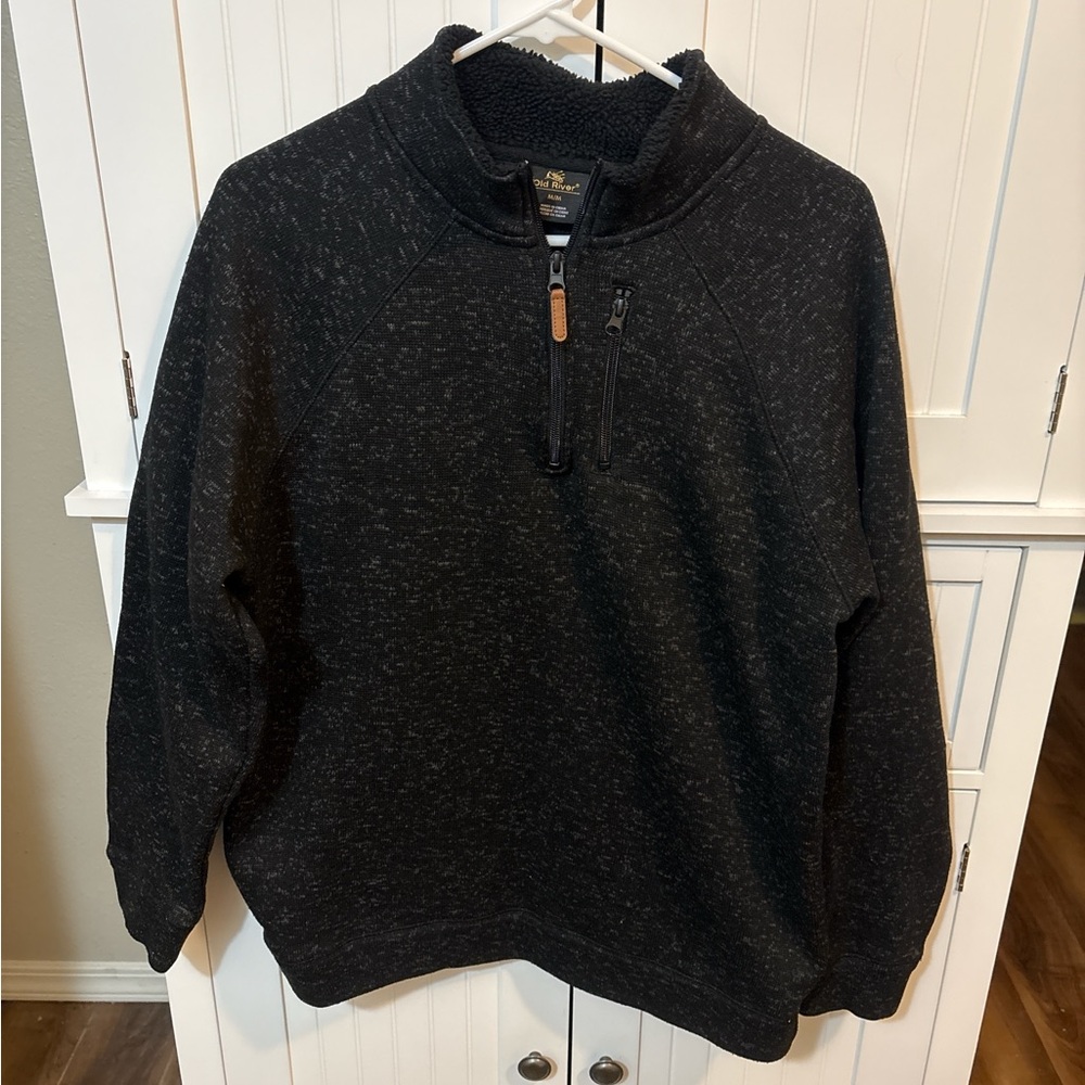 Old River Black Sherpa Lined Quarter Zip Pullover Size M